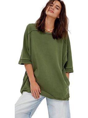 Free People Mari Muscle Pullover Sweater Tunic Top Shirt Green